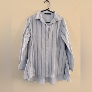 Walter Baker Myron Pin Stripe Cotton Button Down Long Sleeve Shirt Blue White M